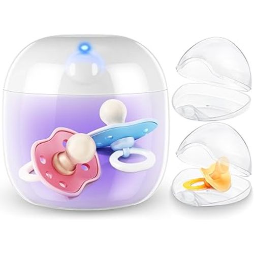 Qualirey Portable Pacifier Disinfection with 2 Pacifier Holder Cases, USB Rechargeable Mini UV Light Disinfection and Pacifier Container Set for Travel, 99.99% Disinfection in 3 Mins(White)