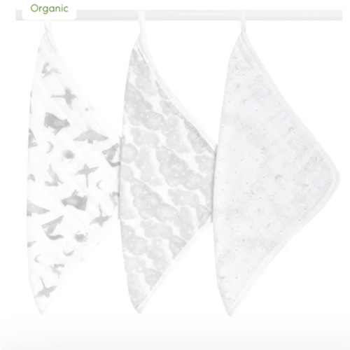 Organic Cotton Muslin Washcloths 3 Pack in map the stars | aden + anais
