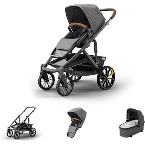 Veer Switch&Roll Infant Essentials Bundle with Leather Grips and Leather Bumper Bar | Premium 4 Wheel All-Terrain Stroller with Switchback Seat and Bassinet | Fully Collapsible