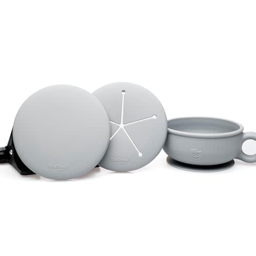 TalkTools Itsy Bowl with Locking Lid - Platinum grade silicone with Volume Lines, Curved Walls for Easy Scooping - for Babies, Toddlers, Children, and Elderly - Snack Cup Lid Accessory (Cloud)