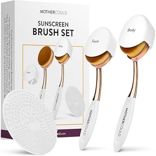 Sunscreen Brush Set - Lotion Applicator for Kids, Babies, Families, and Adults | Safe for Face & Body | Travel-Friendly Design with Protective Caps & Cleaning Mat (2 Pack) (White)