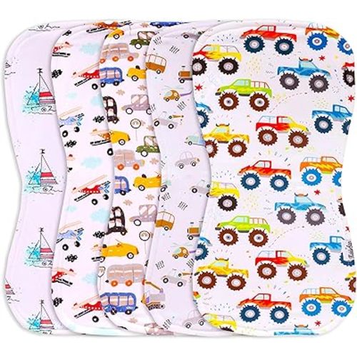 Premium Quality Organic Cotton 5 Pack Baby Burp Cloths – 3 Layer, Large, Ultra Soft & Absorbent Burping Rags for Newborn Babies