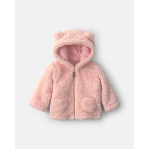 Baby Girl Bear Teddy Fleece Zip-Up Hoodie - Pink | Carter's