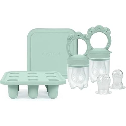Baby Teether & Pacifier Bundle for Teething Relief, Complete Solution for Feeding & Teething Popsicle Mold Included, Baby Feeding Essentials with No BPA, 2-Pack, Sage - Ruby’s Nest