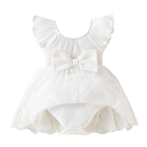 TENTIDE Baby Girl Romper Dress Ribbed Newborn Lace Boho Tutu Dresses Headband Baptism Photography Wedding Summer Outfit 0-24M