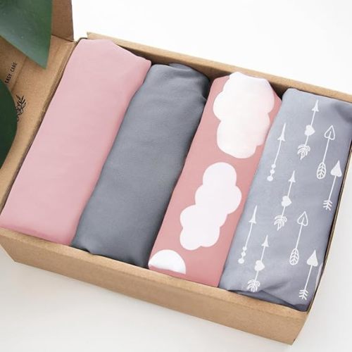 Baby Bassinet Sheets 4 Pack Compatible with ANGELBLISS, wayfong, Uuoeebb 4 in 1 Bedside and Papablic Baby Bassinet, Ultra Soft & Skin-Friendly, Washer & Dryer, 20" x 33", Pink Print