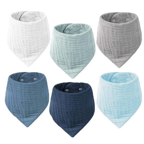 Muslin Baby Bibs for Boys Girls, 6 Pack Drool Bibs, Muslin Triangular Scarf Baby Bibs,Super Absorbent Organic Cotton Neckerchief for Infants Toddlers