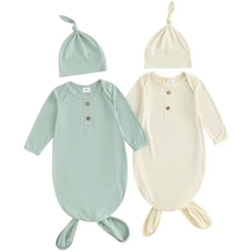 Newborn Knotted Gown 2 Pack Plain Sleeper for Baby Boy Girl Coming Home Outfit