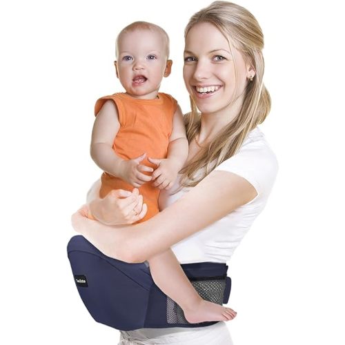 Baby Hip Carrier Doctor Recommended,Baby Carrier with Hip Seat All Body Types,Toddler Carrier for 7-44 Lbs, Ergonomic,Easy to Put On, Ideal for Hands-Free Parenting,Lumbar Support (Dark Blue)