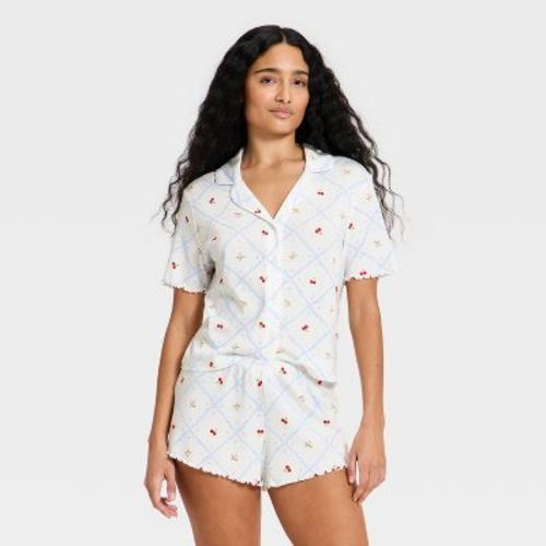 Women's Notch Collar Shirt and Shorts Pajama Set - Wild Fable™ White XL
