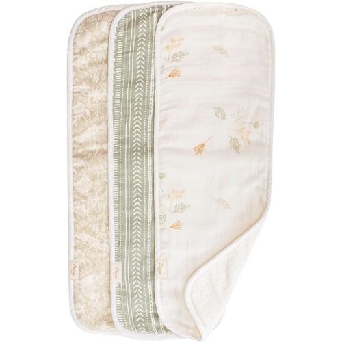 Crane Baby Willow 3-Piece Cotton Burp Cloth Set, Mixed Prints - Lightweight, Absorbent, Perfect for Nurseries and Diaper Bags