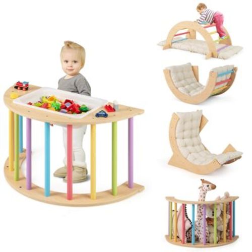 Costway 6 in 1 Climbing Arch for Toddlers with Collapsible Storage Bin Removable Cushion Colorful