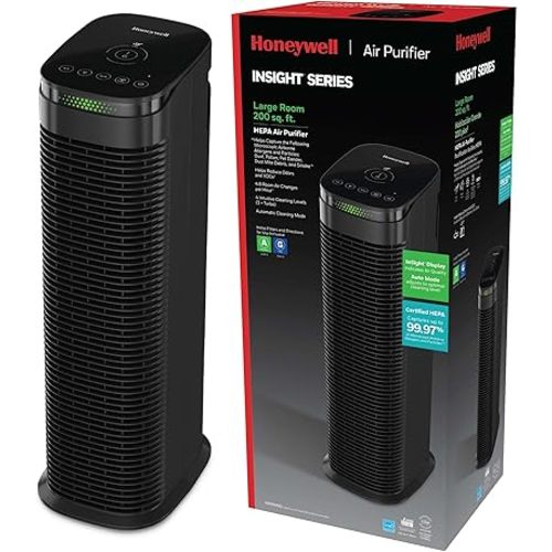 Honeywell HEPA Air Purifier for Home, 990 Ft² Rooms in 1 hour, Auto Mode, Air Quality Indicator, Reduces Dust, Pollen, Pet Dander, All Smoke Types, Odors, Black, HPA180B