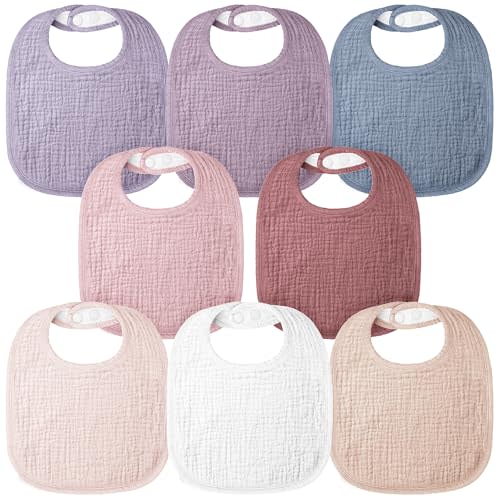 Bearmoss Muslin Baby Drooling Bibs 8 Pack, 100% Cotton Square Adjustable Bandana Bibs Gift for Baby Girls Boys Teething Drool