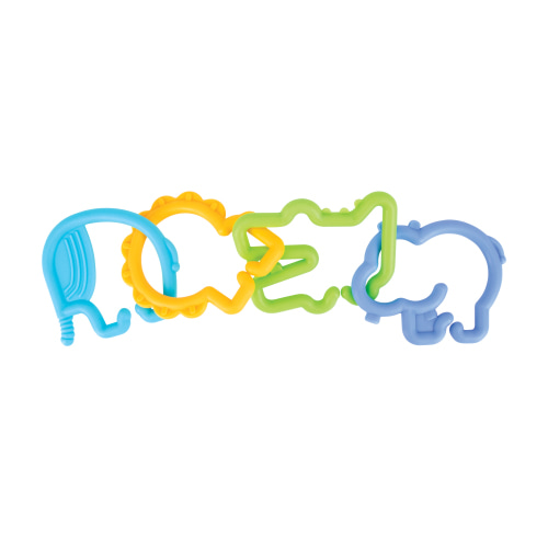 Nuby Animal Click Links for Babies, Green, Blue, Yellow, Purple Unisex Teethers, 24 Count
