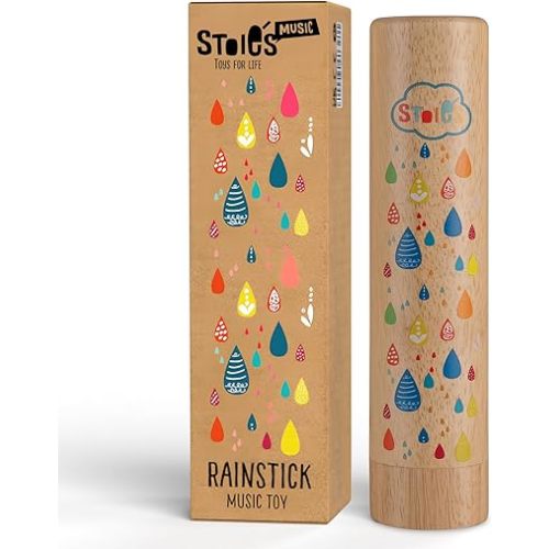 Stoie's Wooden Rain Stick Instrument for Kids, Support Music Exploration, Coordination and Rhythm Baby Toy, Soothing Sound for Sensory Play, Durable Rainmaker of Kid-Friendly Size, 1 Pack
