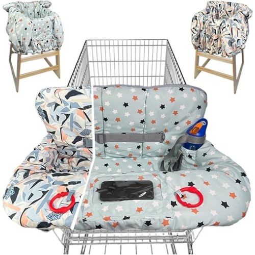 Shopping Cart Cover for Baby Grocery Cart Cover for Baby boy and Baby Girl, High Chair Cover for Baby and Toddler, Baby Registry Gift - Waterproof - Extra Large - Cotton - Double Sided (Multicolor)