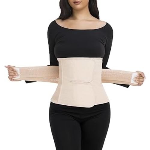 ChongErfei Postpartum Belly Band & Abdominal Binder Post Surgery Compression Wrap Recovery Support Belt (L, Beige)