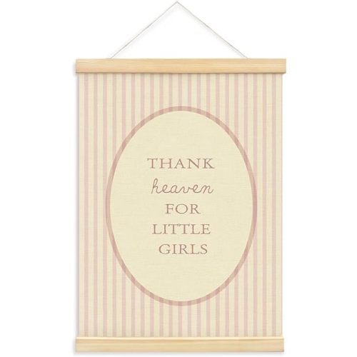 YZSLA Girls Room Wall Art Decor,Thank Heaven for Little Girls, Vintage Nursery Baby Girls Room,Pink Stripe Wall Art Hanging Toddler Playroom Bedroom Dorm Decor,12x16 inch