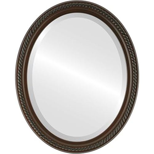 OVALCREST Oval Beveled Wall Mirror for Home Decor - Santa Fe Style - Walnut - 18x22 Outside Dimensions