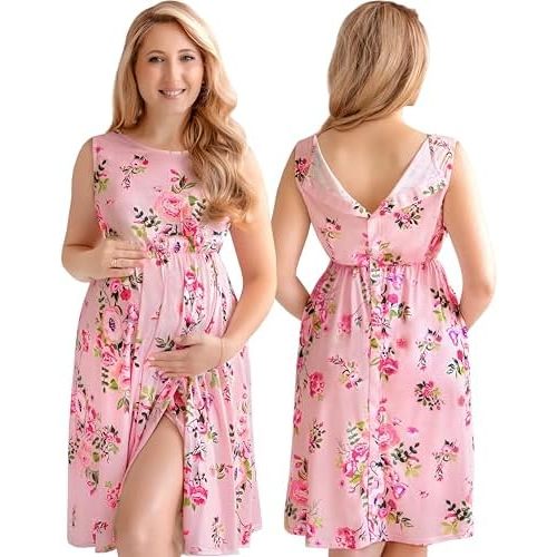 ECO BABY Made With Love 3 in 1 Labor and Delivery Gown for Hospital/Nursing Nightgown/Maternity Dress for Breastfeeding