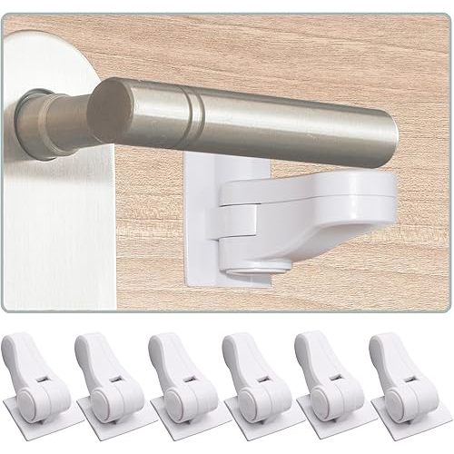 Child Proof Door Lever Locks (6 Pack) Baby Proofing Door Handle Locks with Adhesives, No Drilling Child Safety Door Locks for Protecting Kids and Toddler