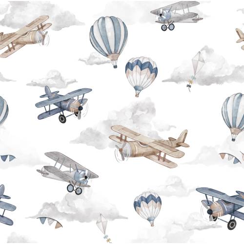 Retro Sky Fitted Crib Sheet, Planes Cot Sheet, Hot Air Balloon Crib Sheet, Baby Bedding, Nursery Cotton Crib Sheet, Boy Cot Sheet