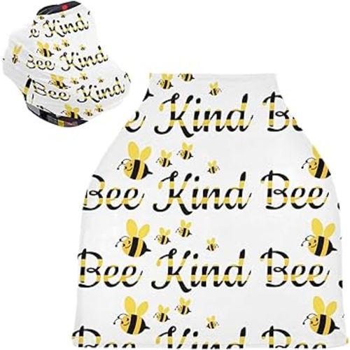 Bee Kind Baby Car Seat Covers Bumblebee Carseat Canopy Soft Infant Stroller Cover Nursing Breastfeeding Covers for Girls Boys Newborn Fit Summer Spring Autumn