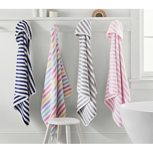 Organic Stripe Baby Hooded Towel - Grey