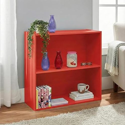 Kings Brand 2-Tier Bookcase Organizer – Contemporary Wooden Shelf (Red)