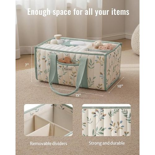 Blissful Diary Leaf Diaper Caddy Organizer, Stylish Nursery Storage Basket, Gift for Baby Shower, Newborn Essentials, Sage Leaf