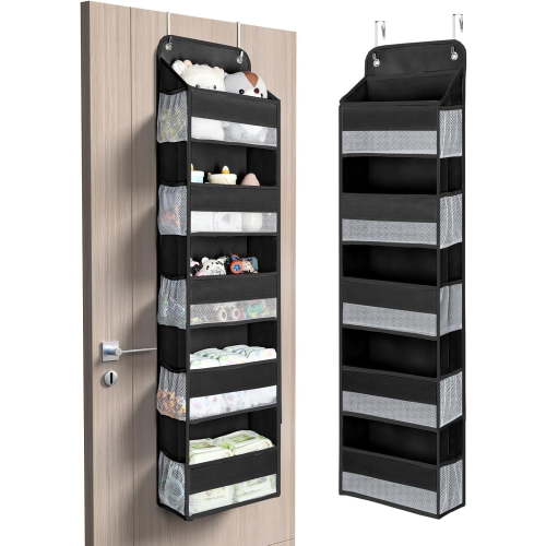 LazySpin 5 Shelves Over the Door Hanging Organizer, Black
