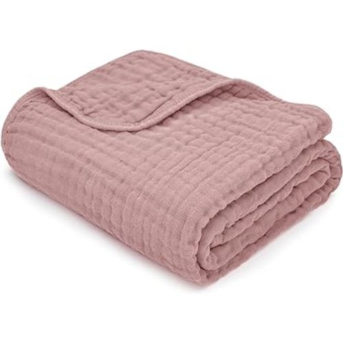 Comfy Cubs Muslin Baby Blanket - Soft, Lightweight, 6-Layer Cotton Swaddle Blankets for Newborns, Infants & Toddlers - 40" x 40" Large, Breathable & Versatile for Sleeping & Tummy Time - Mauve