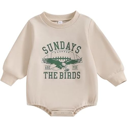 Karuedoo Baby Boy Girl Game Day Football Outfit Sundays Are for the Birds Eagles Sweatshirt Romper Oversized Bubble Onesie