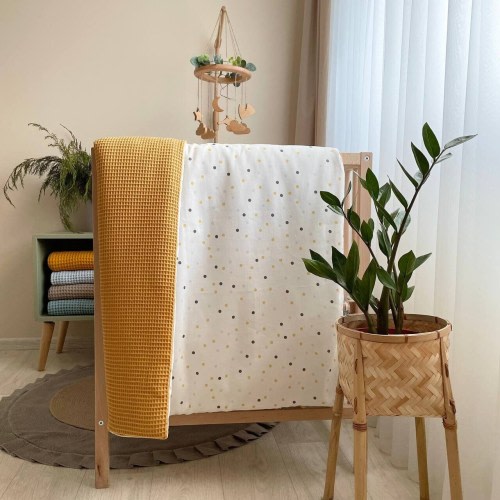 Baby bedding set, Cotton crib sheet, 100% cotton cloud pillow, Filled swaddle blanket, Organic mustard baby bedding, Anatomical baby pillow
