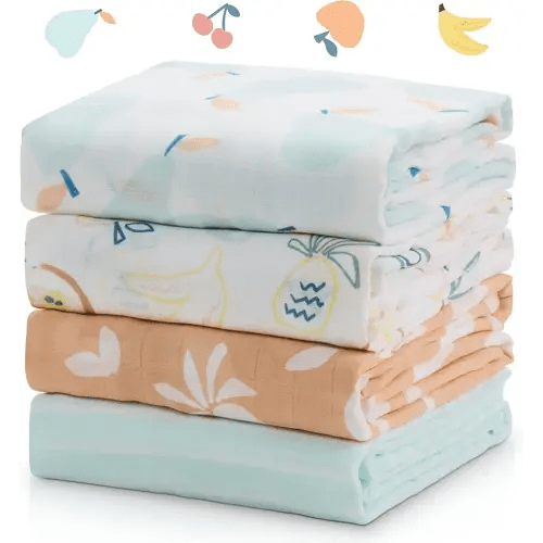Momcozy Muslin Swaddle Blankets, Ultra Soft Neutral Registry Essentials, 47'' x 47'' Breathable Large Receiving Blanket, Newborn Essentials Must Haves, Baby Boys Girls Shower Gifts, Fruits Party