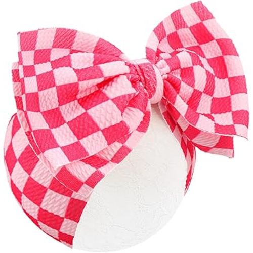 YanJie 7’’ Hot Pink Checkered Bow for Baby Girl Racing Bows Plaid Headbands for Newborns Infants Toddlers Two Fast Birthday Girls Hair Accessories
