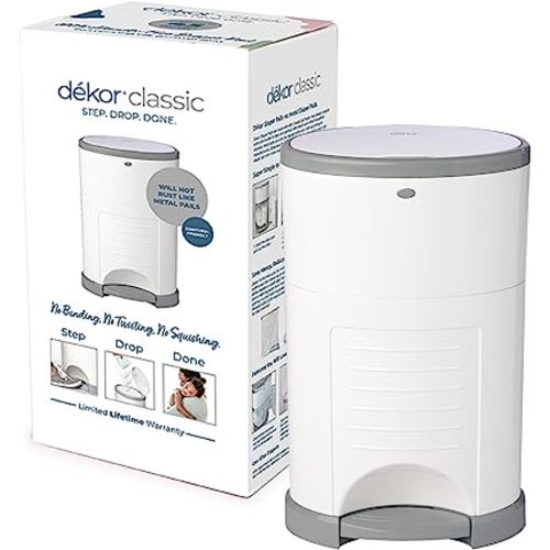 Diaper Dekor Classic Hands-Free Diaper Pail | White | Easiest to Use | Just Step – Drop – Done | Doesn’t Absorb Odors | 20 Second Bag Change | Most Economical Refill System