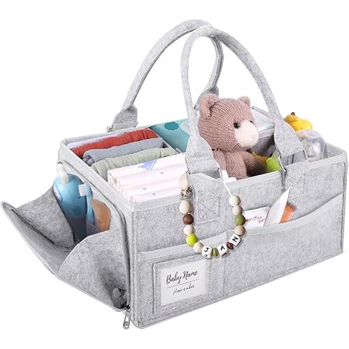 Diaper Caddy Organizer with Handle Portable Diaper Organizer for Changing Table, Nursery Storage Basket Felt Car Organizer Baby Shower Gifts Essentials