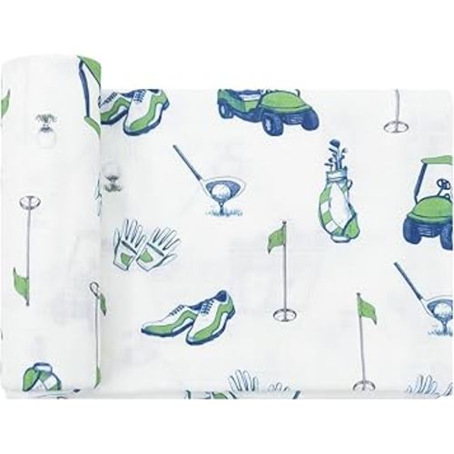 LifeTree Baby Swaddle Blankets, Boys Girls Muslin Swaddling Wrap Receiving Blanket for Newborn, 70% Viscose from Bamboo and 30% Cotton, Large 47" x 47", Golf Theme