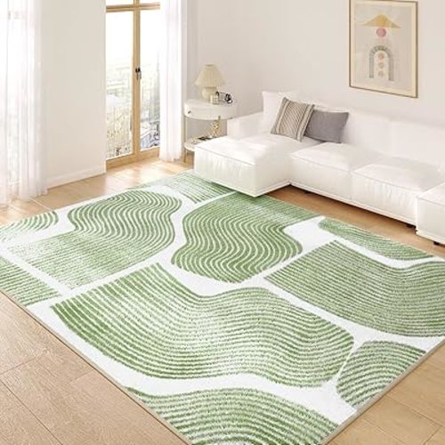 Ultra Soft Area Rug 6x9, Non Slip, Stain Resistant Living Room Rug, Washable Area Rugs for Living Room, Rugs for Bedroom, Modern Abstract Style (Green, 6x9)