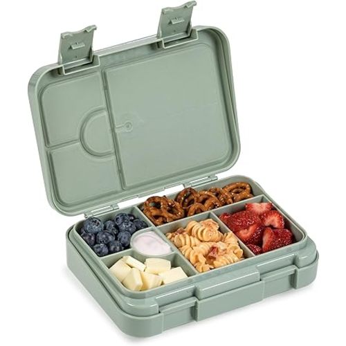 Chill Bento Lunch Box | Easy to Open Latches | Spill Proof Design | 6-Compartment Removable Tray | Moss