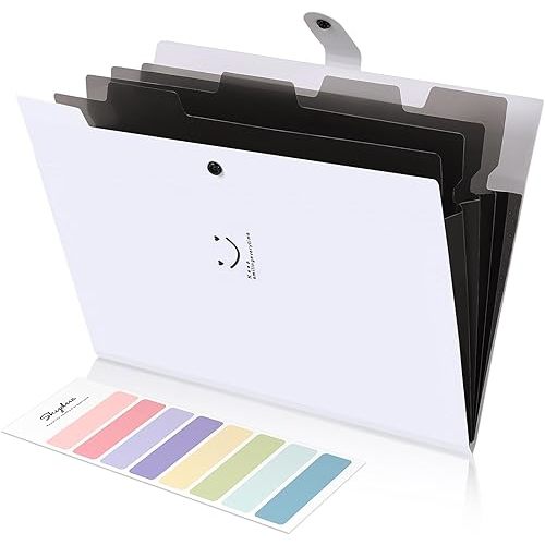 SKYDUE 5 Pocket Expanding File Folder, Letter Size Portable Accordion Folders for Documents for School Office, White