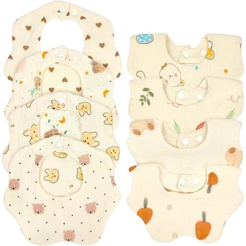 EllieHouse Baby Bibs for Girls Boys 8 Pack Muslin Drool Teeth Drooling Teething Bibs Muslin Cotton for Toddler Infant