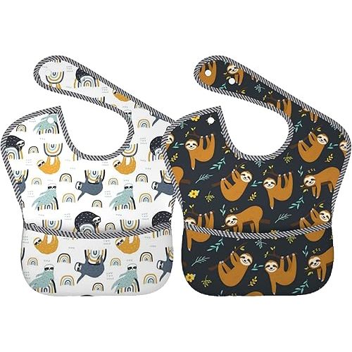 Bibs Cute Baby Stuff 2Packs for 6-24 Months Waterproof Washable Fabric