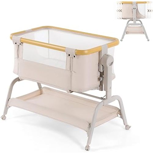 3-in-1 Baby Bassinet Bedside Sleeper with Memory Foam Mattress, Adjustable Rocking Crib, Breathable Mesh & Wheels, Spine Protection, CPSC Certified for Newborns & Infants