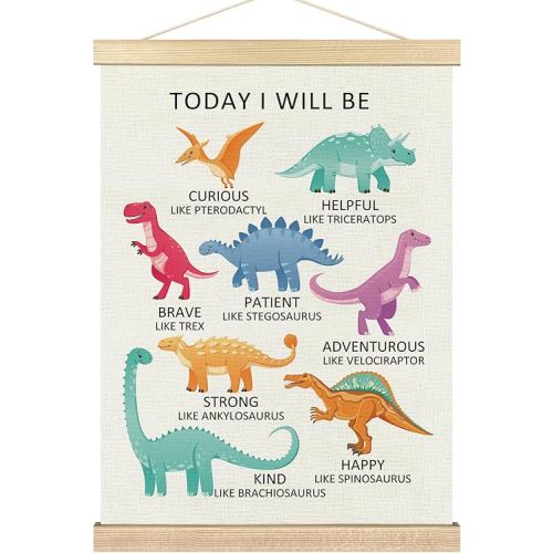 BCUANGD Dinosaurs Dino Wall Decor - Toddler Baby Boys Room Wall Art Poster Hanger with Wood Frames, Inspirational Mental Health Wall Hanging Canvas Decor for Kids Room Nursery Bedroom, 12x16 Inches