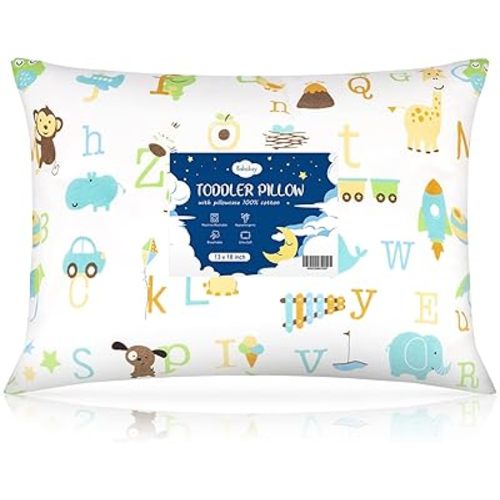 Babebay Toddler Pillow,13x18 Toddler Pillows for Sleeping, Machine Washable Kids Pillow with Soft Cotton Pillowcase, 1 Pack