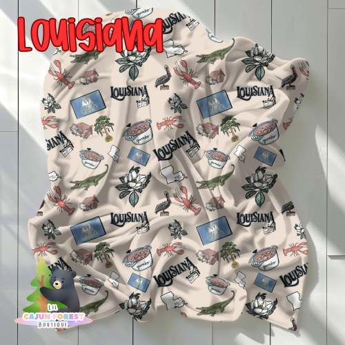 Louisiana Love Comfy Plush Blanket 50x60 {RTS}– Lil Cajun Forest Boutique