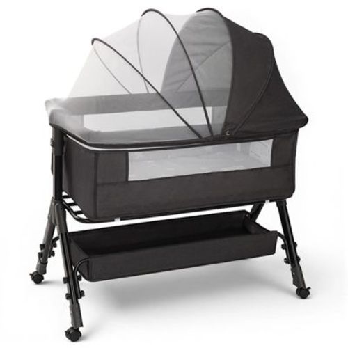 3 in 1 Baby Bassinet Bedside Sleeper with Wheels, Mosquito Net, Foldable Crib, Dark Grey